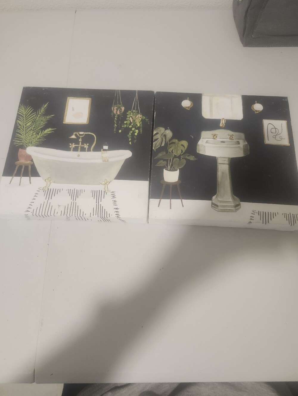 Set of two Victoria Borges Designer Bathroom Canvas Wall Art 9" x 9"